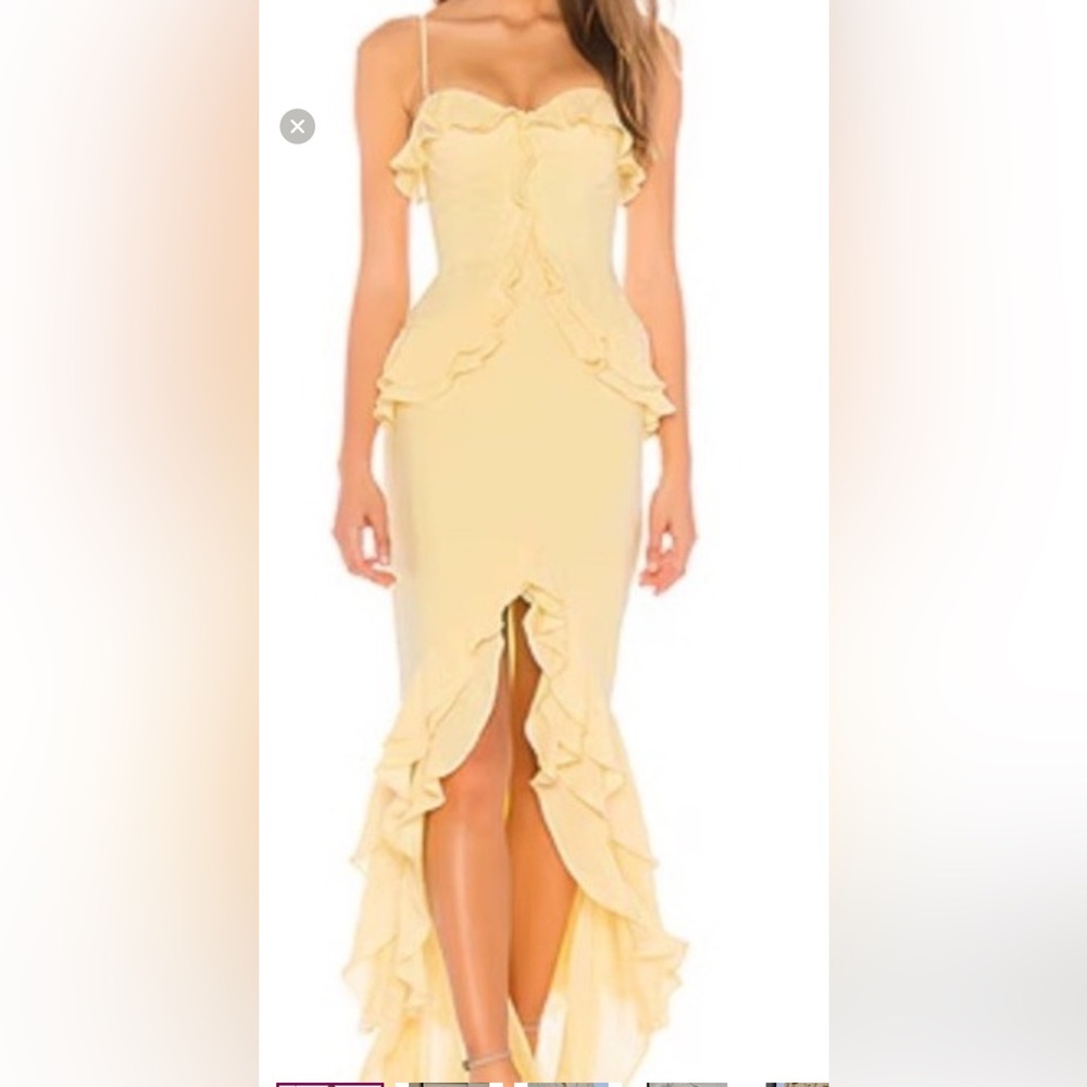 Lovers + Friends Strapless Yellow Ruffle Dress